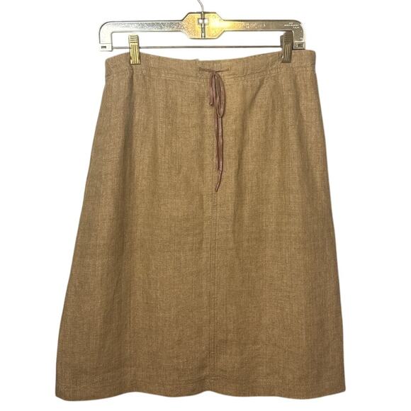 Vintage J. Jill Women's Linen Skirt Tan Leather Accent Tie Lagenlook SZ 10 - Picture 1 of 8